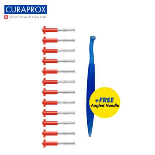 CURAPROX CPS07 Prime Interdental Refill (Red) 12 pieces pack + Free Angled Handle