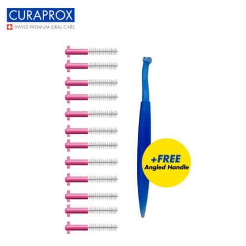CURAPROX CPS08 Prime Interdental Refill (Pink) 12 pieces pack + Free Angled Handle
