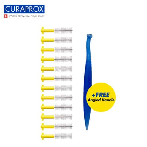 CURAPROX CPS09 Prime Interdental Refill (Yellow) 12 pieces pack + Free Angled Handle